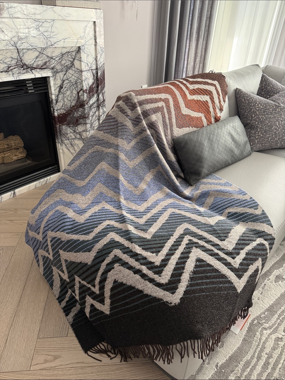 Missoni Zigzag Throw in Blue, Cream & Brown - Moonlight wool-blend throw